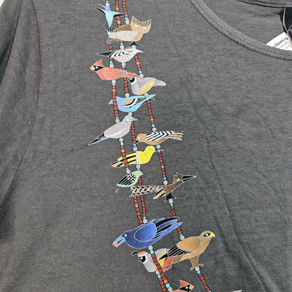 NWT Sabaku Wearable Art Gray Bird Fetish Necklace Print Shirt Sz Small USA Made. - Picture 4 of 10